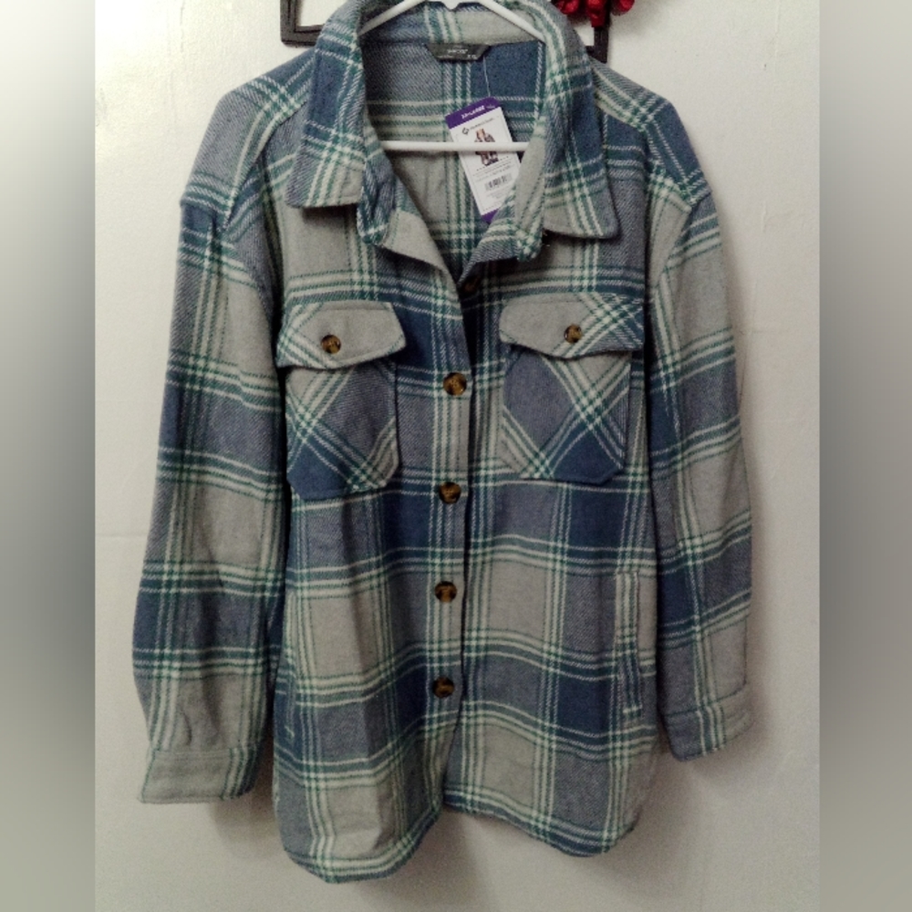 💙FLANNEL SHACKET HEAVY "JACKET SHIRT" WOOL BLEND COAT WOMEN'S SZ XXL CLOTHING